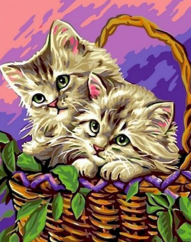 Dos Gatos en la Canastilla de Flores Pintar por Números