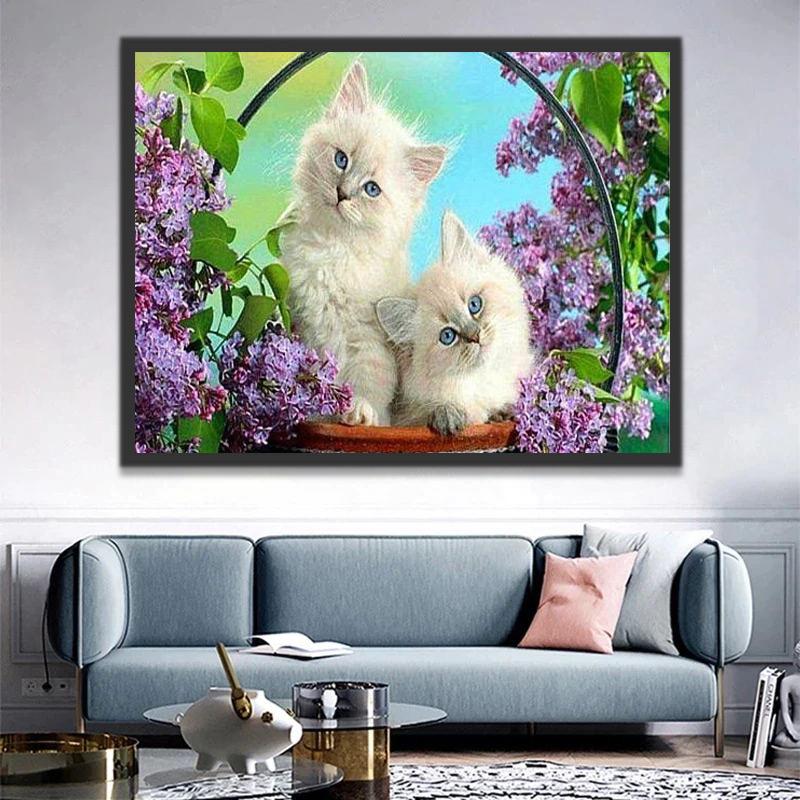 Dos Gatos en la Canastilla de Flores Pintar por Números