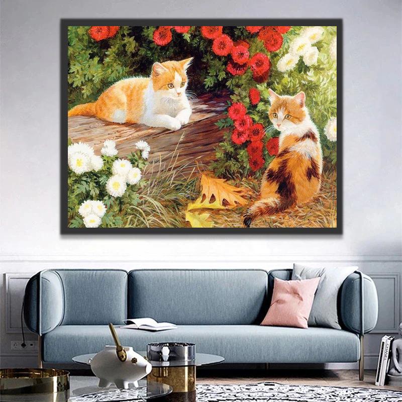 Dos Gatos en Las Flores Pintar por Números