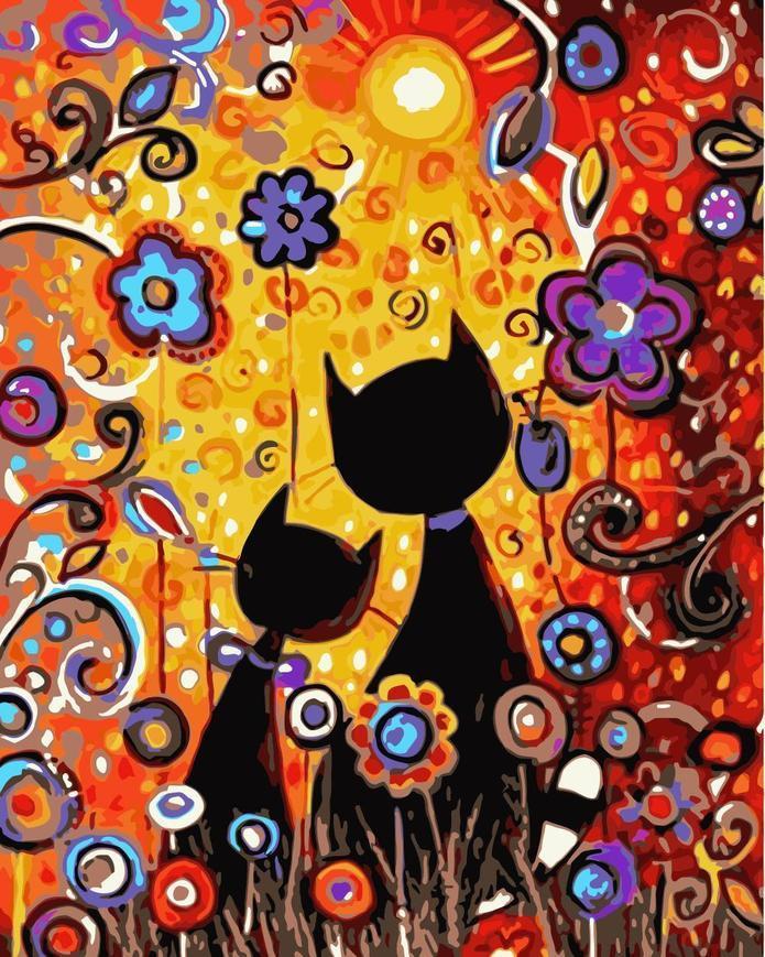 Dos Gatos en Las Flores  Pintar por Números