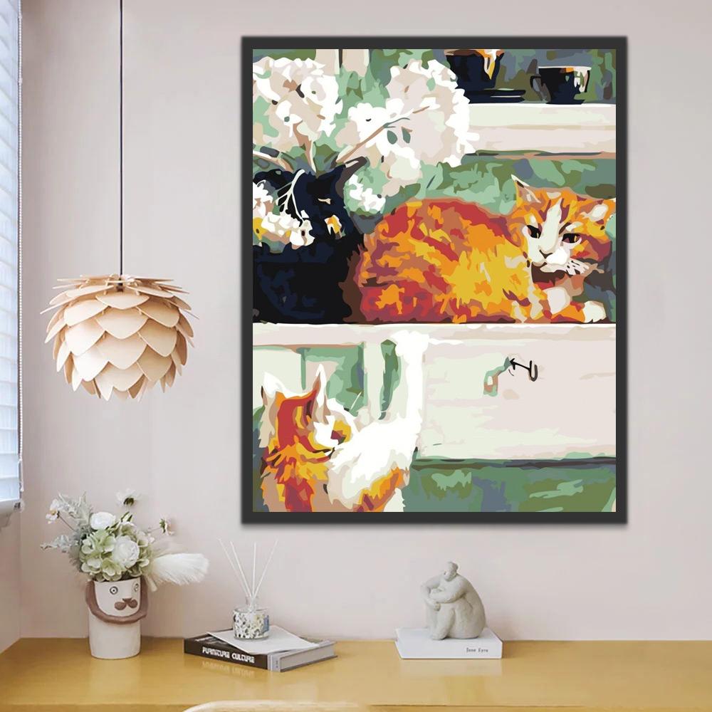 Dos Gatos Jugando por la Mesa Pintar por Números