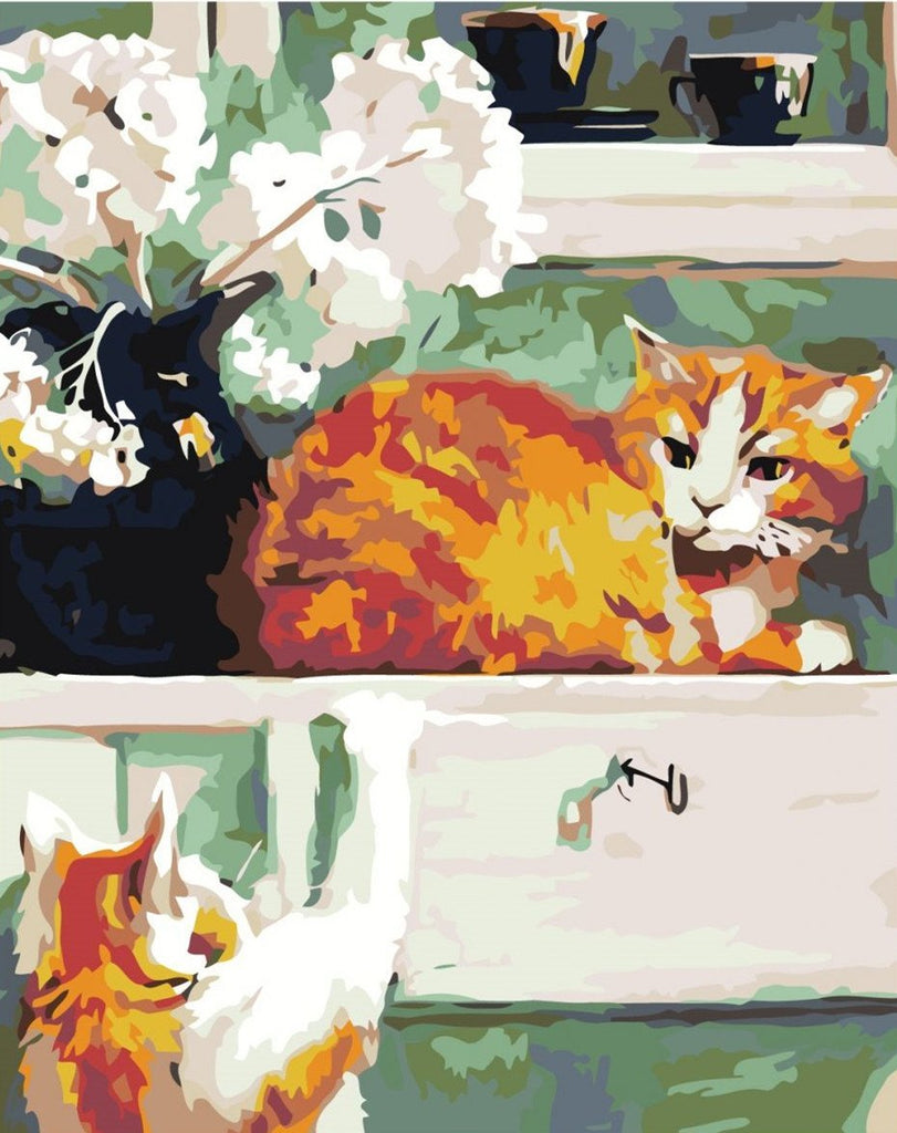 Dos Gatos Jugando por la Mesa Pintar por Números