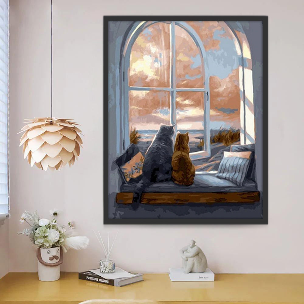Dos Gatos Mirando por la Ventana Pintar por Números