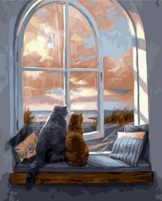 Dos Gatos Mirando por la Ventana Pintar por Números