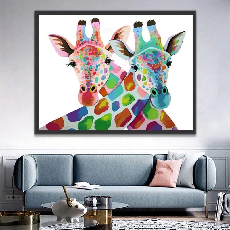 Dos Jirafas Coloridas de Abrazo Pintar por Números
