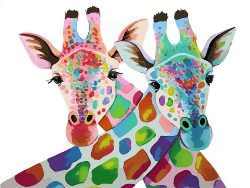 Dos Jirafas Coloridas de Abrazo Pintar por Números