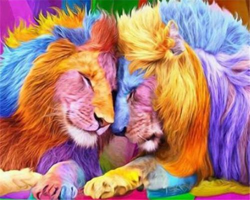 Dos Leones Coloridos Pintar por Números