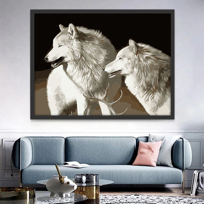Dos Lobos Blancos con Fondo Negro Pintar por Números