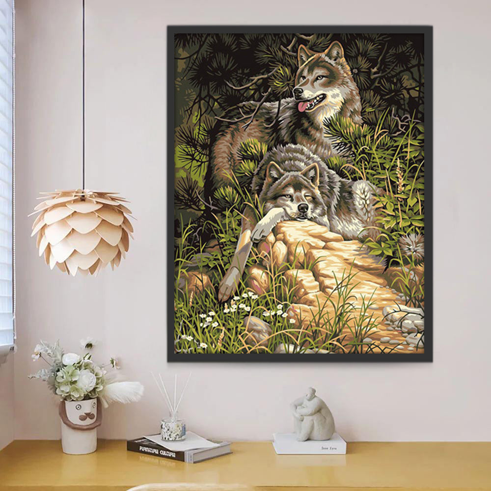 Dos Lobos sobre Roca en Bosque Pintar por Números