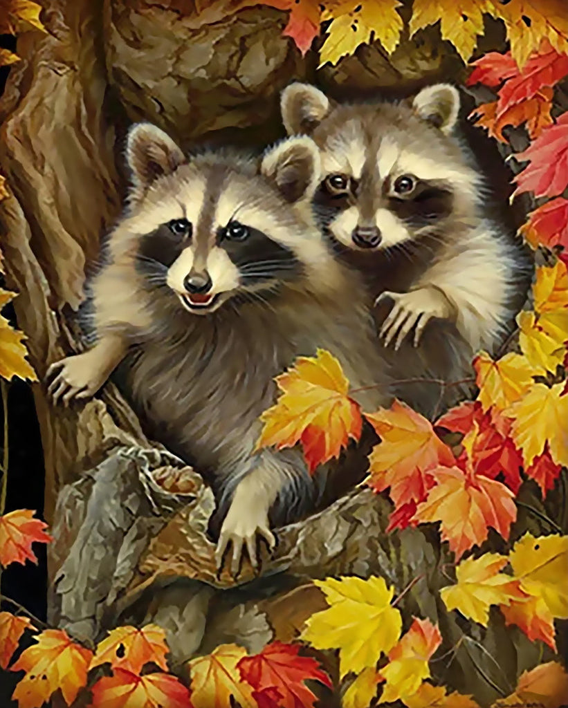 Dos Mapaches en Árbol Pintar por Números