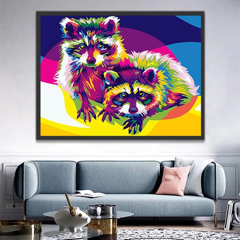 Dos Mapaches Multicolores en Estilo Abstracto Pintar por Números