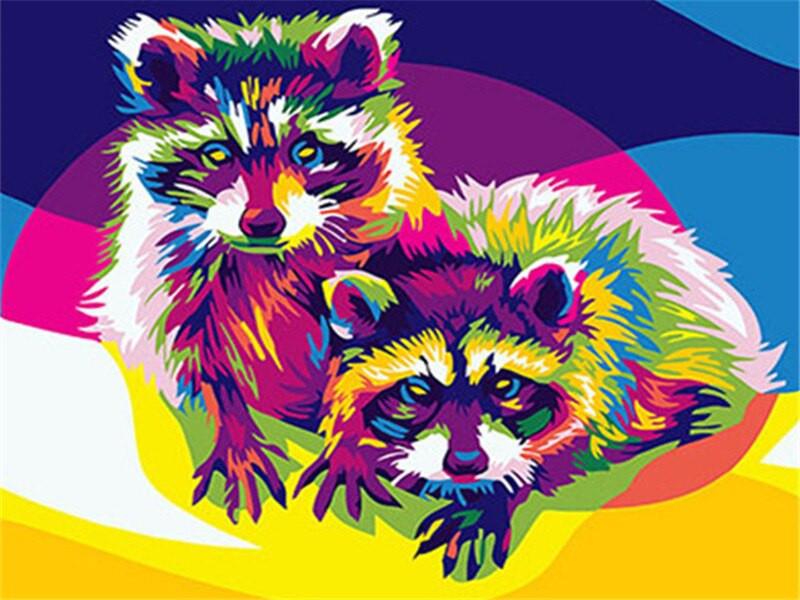 Dos Mapaches Multicolores en Estilo Abstracto Pintar por Números