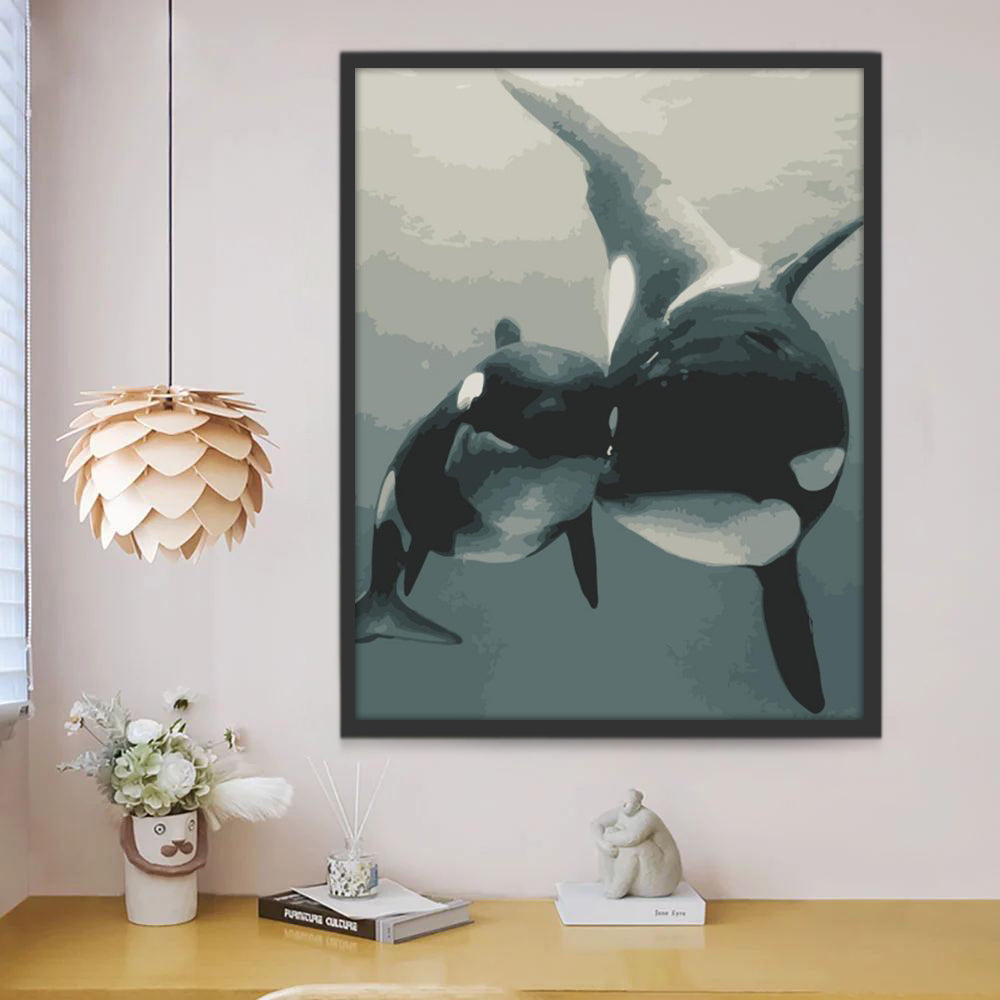 Dos Orcas Adorables en el Mar Pintar por Números