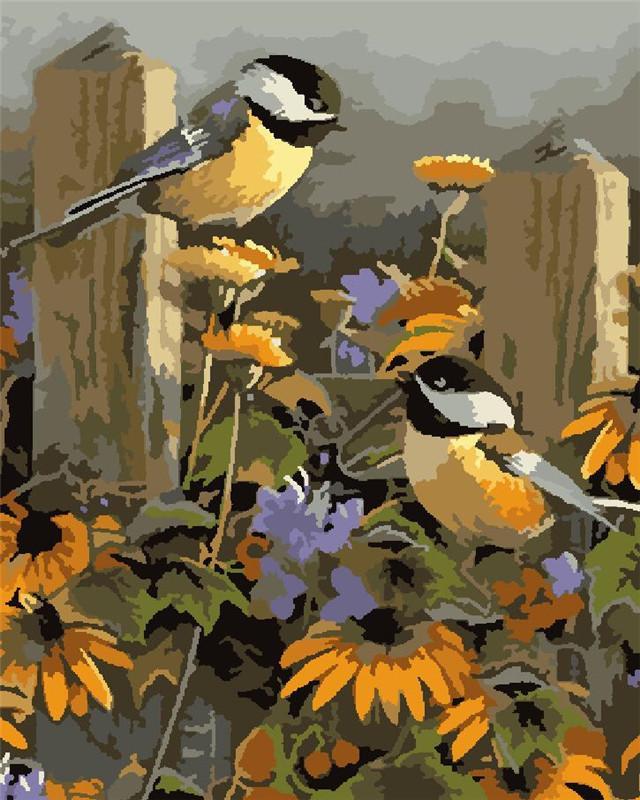 Dos Pajaritos con Girasoles Pintar por Números
