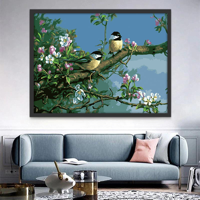 Dos Pájaros en Rama Floral Pintar por Números
