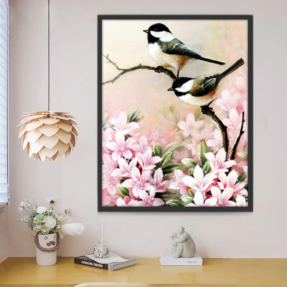 Dos Pájaros Encima de Flores Rosas Pintar por Números
