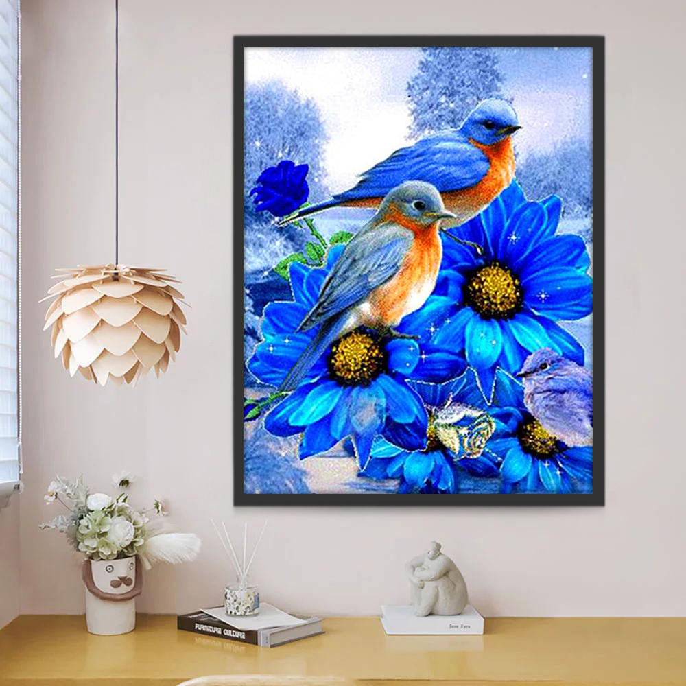 Dos Pájaros y Flores Azules Pintar por Números