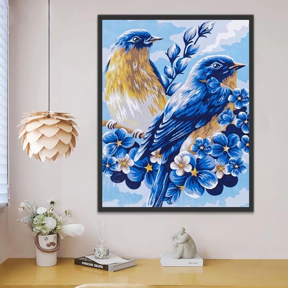 Dos Pájaros y las Flores Azules Pintar por Números