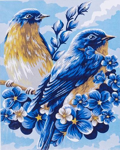Dos Pájaros y las Flores Azules Pintar por Números