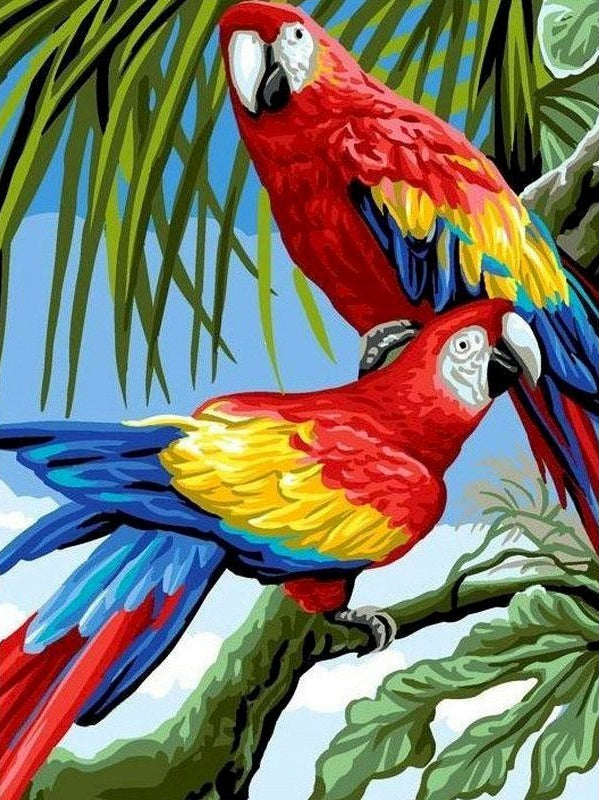 Dos Papagayos sobre Árbol Pintar por Números
