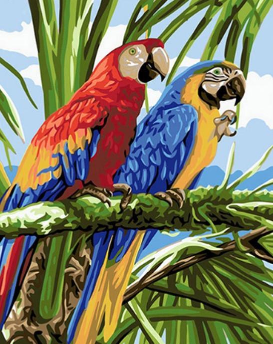 Dos Papagayos sobre Árbol Pintar por Números