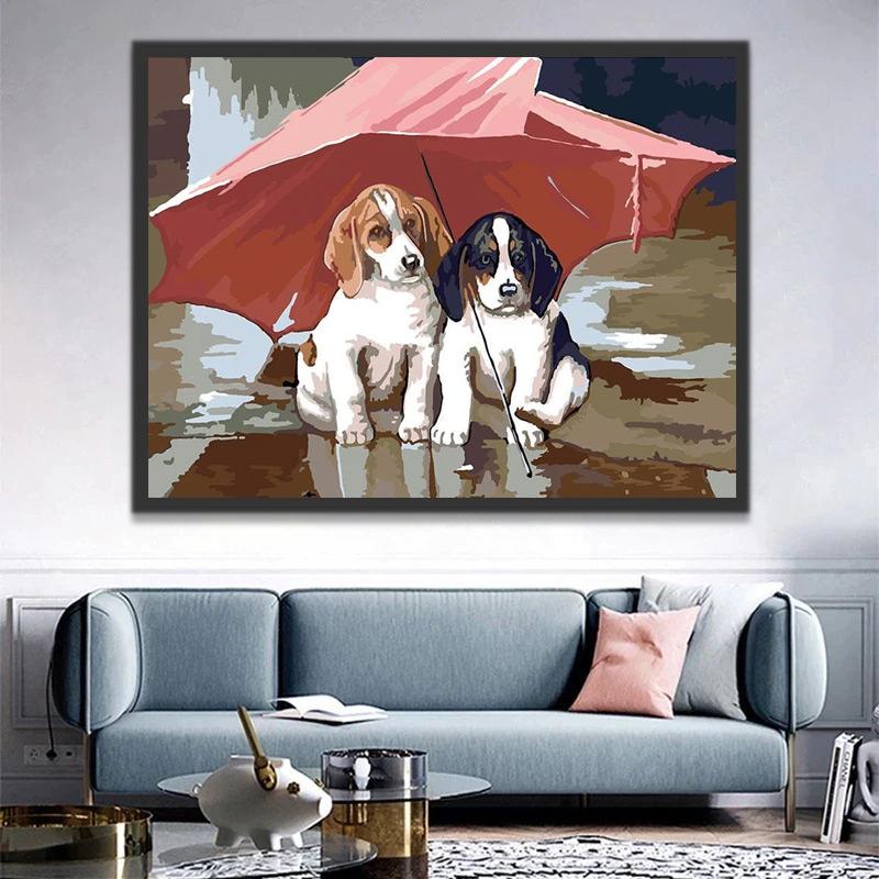 Dos Perritos Bajo Paraguas Pintar por Números