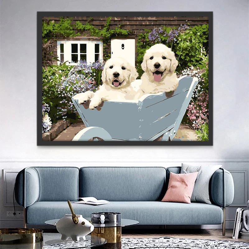 Dos Perritos Blancos Lindos Pintar por Números