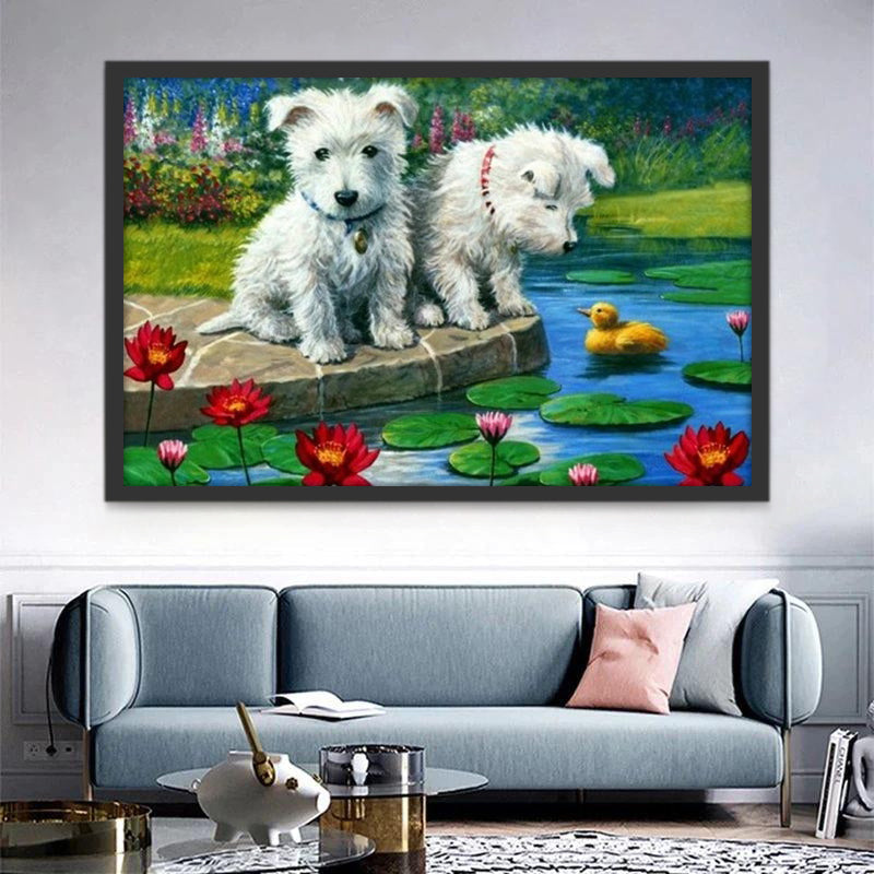 Dos Perritos y Lotos de Estanque Pintar por Números