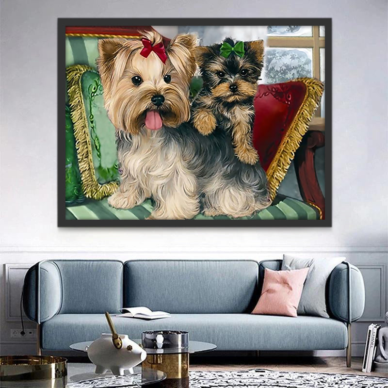 Dos Perros Adorables sobre el Sofá Pintar por Números