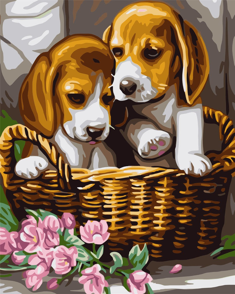 Dos Perros en Cesta Pintar por Números