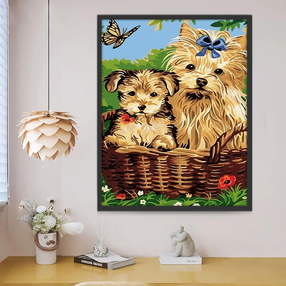 Dos Perros en Cesta Pintar por Números