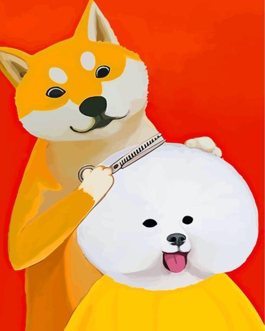 Dos Perros en la Peluquería Pintar por Números Niños