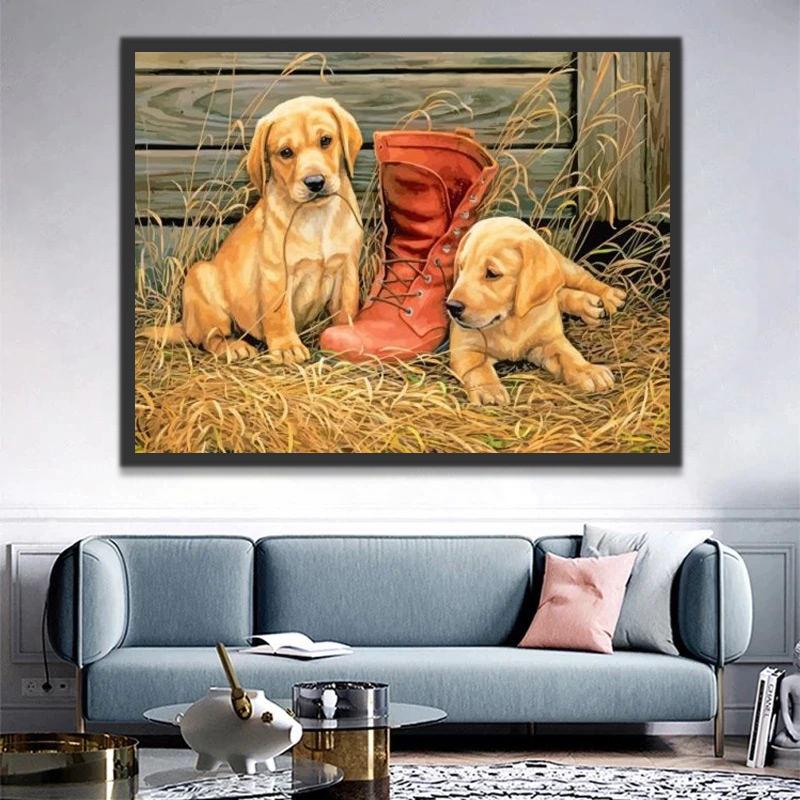 Dos Perros y Una Bota Roja Pintar por Números