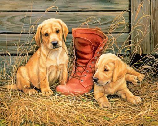 Dos Perros y Una Bota Roja Pintar por Números