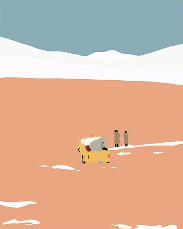 Dos Personas y Coche en el Desierto Pintar por Números Niños