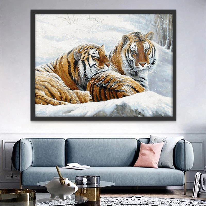 Dos Tigres Acostados en la Nieve Pintar por Números