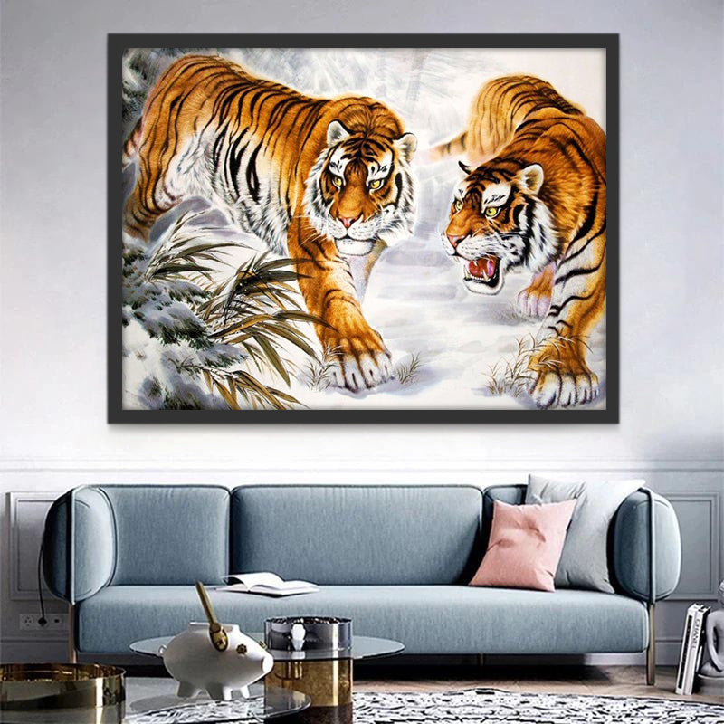 Dos Tigres en Bosque Invernal Pintar por Números