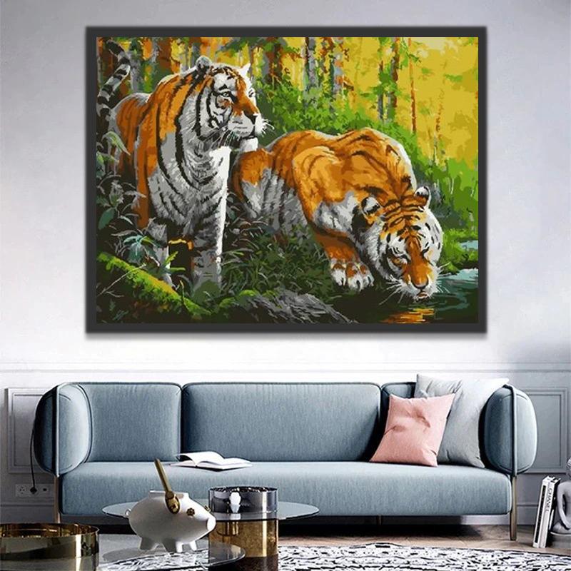 Dos Tigres en Bosque Pintar por Números