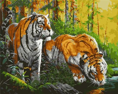 Dos Tigres en Bosque Pintar por Números