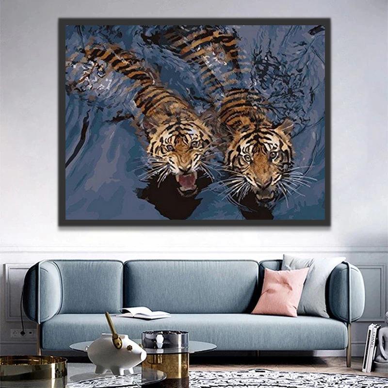 Dos Tigres en el Agua Pintar por Números