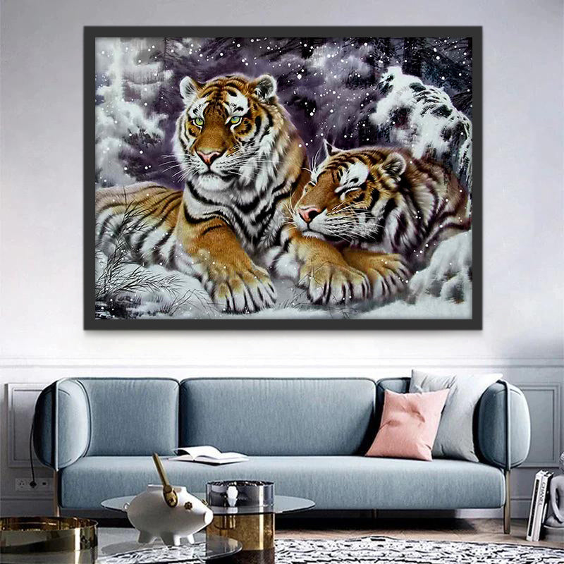 Dos Tigres en el Invierno Pintar por Números