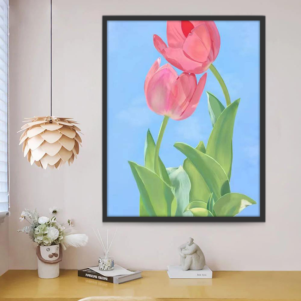 Dos Tulipanes Rosados en el Fondo Azul Pintar por Números
