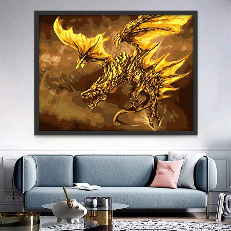 Dragón Dorado Volando en el Cielo Pintar por Números