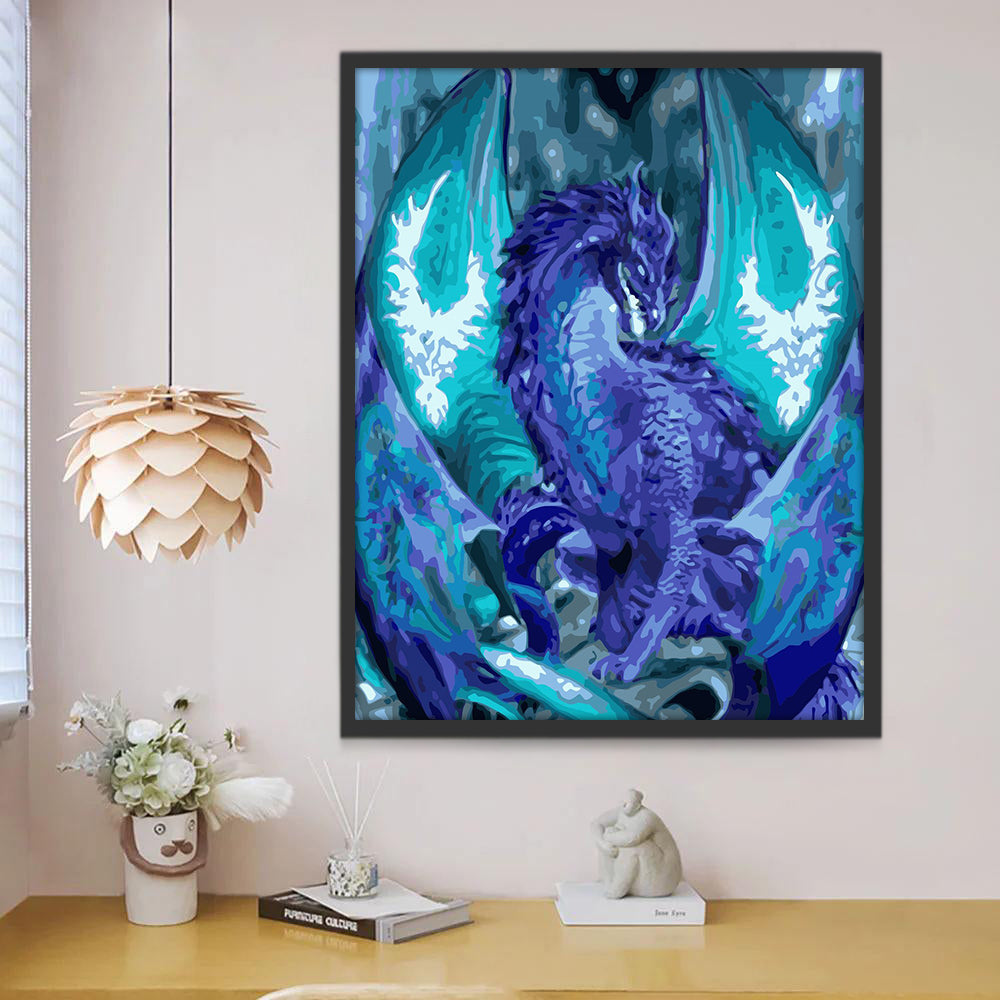 Dragón Mágico con Alas de Color Verde y Morado Pintar por Números