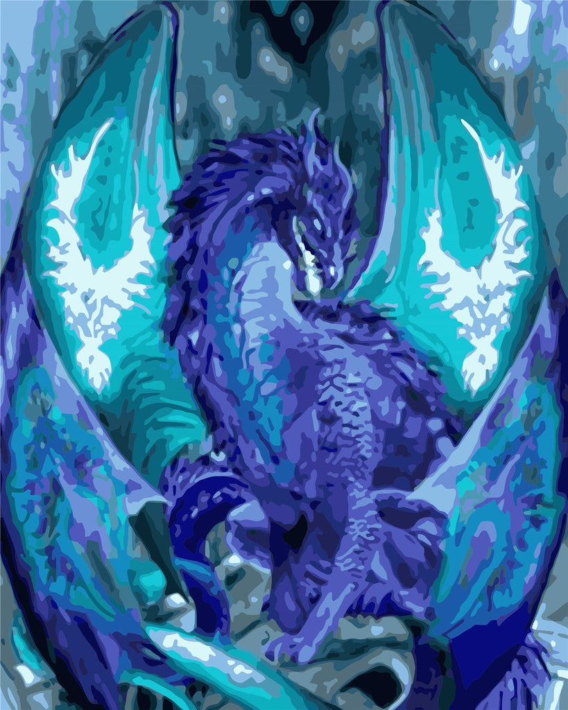 Dragón Mágico con Alas de Color Verde y Morado Pintar por Números