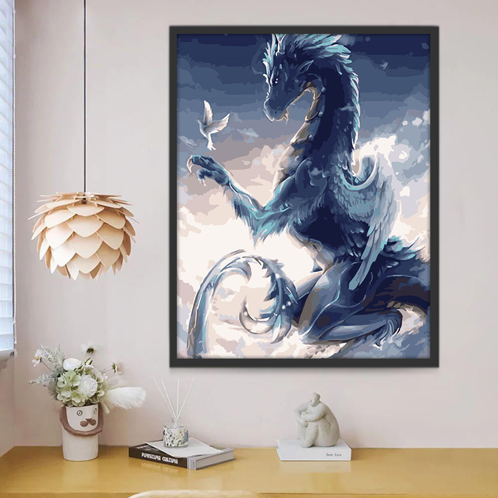 Dragón Mágico Grande Mirando Paloma Blanca Pintar por Números