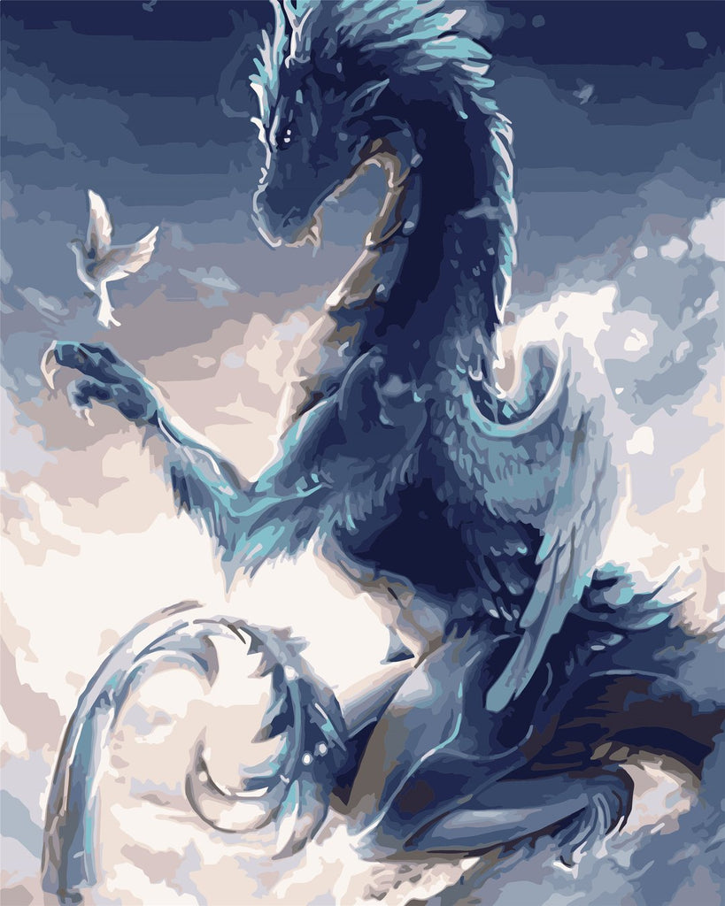 Dragón Mágico Grande Mirando Paloma Blanca Pintar por Números