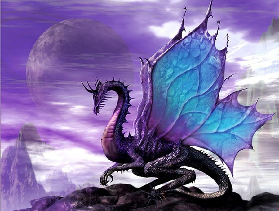 Dragón Morado con Alas Azules Pintar por Números