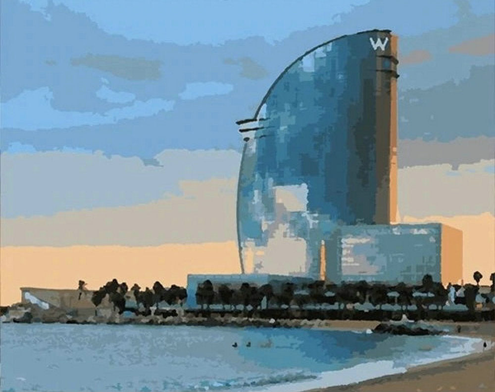 Edificio Moderno al Lado de Mar Pintar por Números