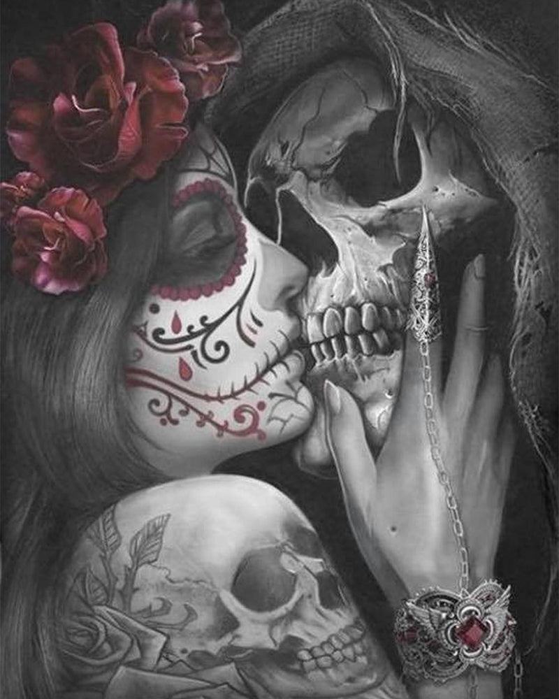 El Beso de la Pareja de Esqueletos Pintar por Números